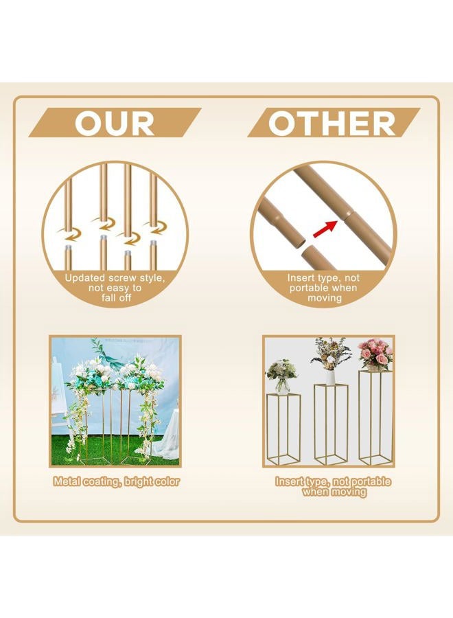 Kapaga 3pcs Gold Metal Plant Stand, Cylinder Pedestal Stands for Parties, Metal Plant Columns Pedestal Stands for Display, Square Cylinder Columns tables for Weddings Cake Stand Floor Plant Tables - Image 5