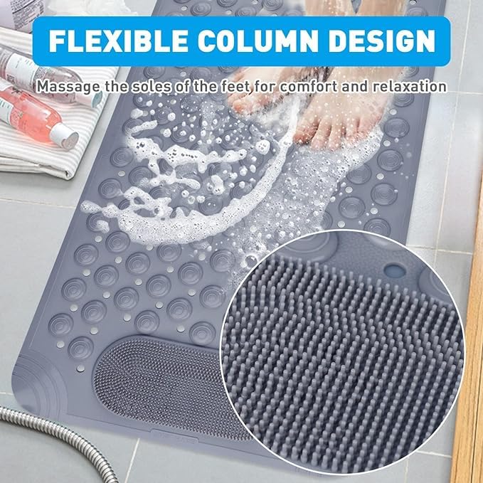 SHRBI Shower Mat Non Slip Bathtub Mat with Suction Cups and Drain Holes Bath Mat Anti Slip for Kids Elderly with Foot Scrubber Massage - Image 5