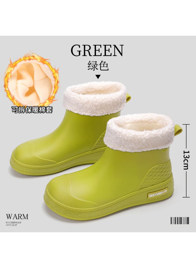 New Style Rain Boots For Women, Fashionable Short-tube Rain Boots, Fleece-lined, Non-slip, Outdoor Work Wear-resistant Waterproof Shoes