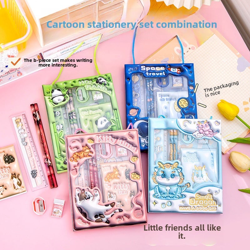 Children Stationery: 6-Piece Durable Compact Red Educational Stationery Set - Vibrant 3D Cartoon Design Learning Tools for Young Learners Home and School Use - Image 5
