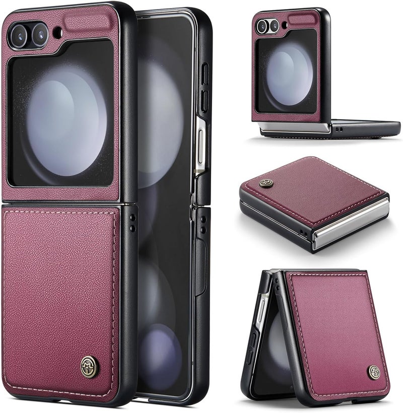 Rerzoiro Case for Samsung Galaxy Z Flip 5 Case, Case Premium PU Leather + Hard PC durable Ultra-thin Case Anti-Fingerprint Heavy Duty Rugged Protective Cover for Samsung Z Flip 5, Red - Image 1