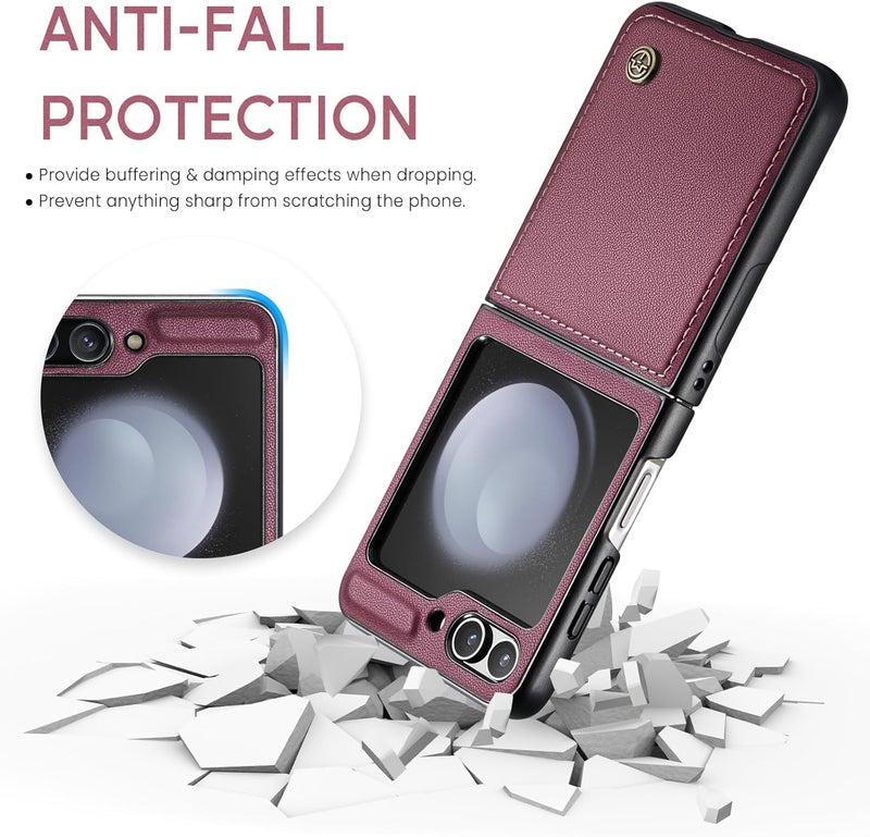 Rerzoiro Case for Samsung Galaxy Z Flip 5 Case, Case Premium PU Leather + Hard PC durable Ultra-thin Case Anti-Fingerprint Heavy Duty Rugged Protective Cover for Samsung Z Flip 5, Red - Image 5