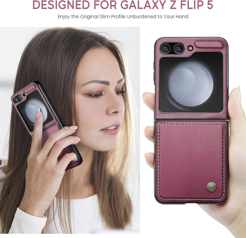 Rerzoiro Case for Samsung Galaxy Z Flip 5 Case, Case Premium PU Leather + Hard PC durable Ultra-thin Case Anti-Fingerprint Heavy Duty Rugged Protective Cover for Samsung Z Flip 5, Red - Image 2