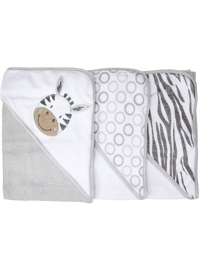 سباسيلك Baby 3 Pack Soft Terry Hooded Towel Set for Newborn Boys and Girls, Grey Zebra - Image 2