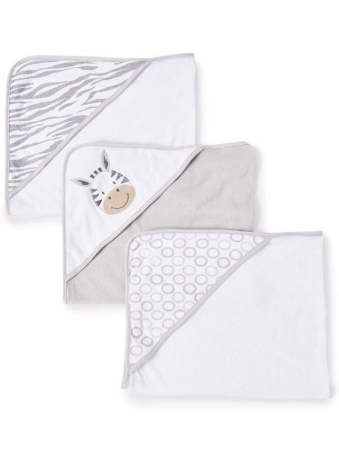 سباسيلك Baby 3 Pack Soft Terry Hooded Towel Set for Newborn Boys and Girls, Grey Zebra - Image 1