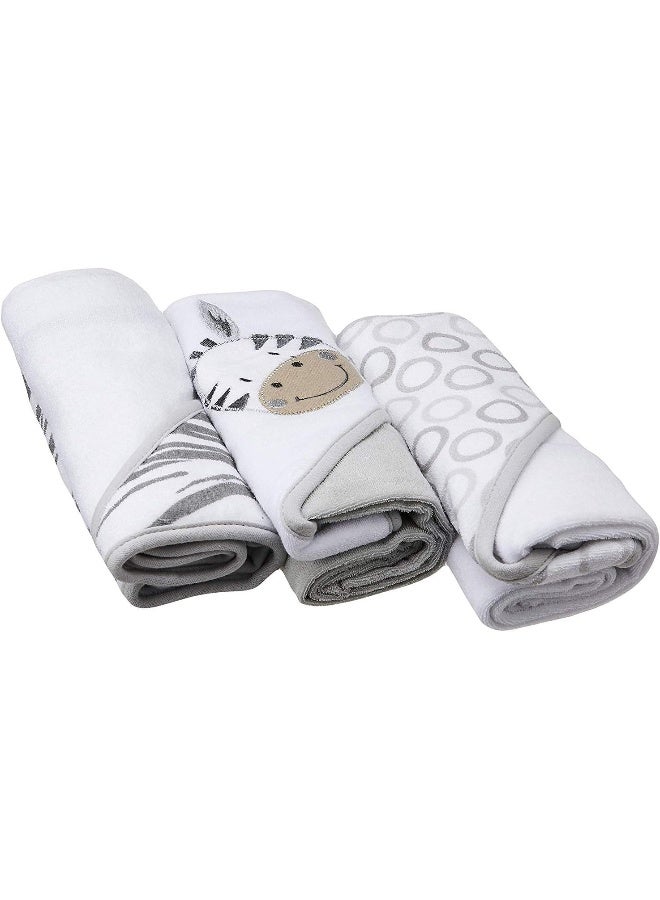 سباسيلك Baby 3 Pack Soft Terry Hooded Towel Set for Newborn Boys and Girls, Grey Zebra - Image 3
