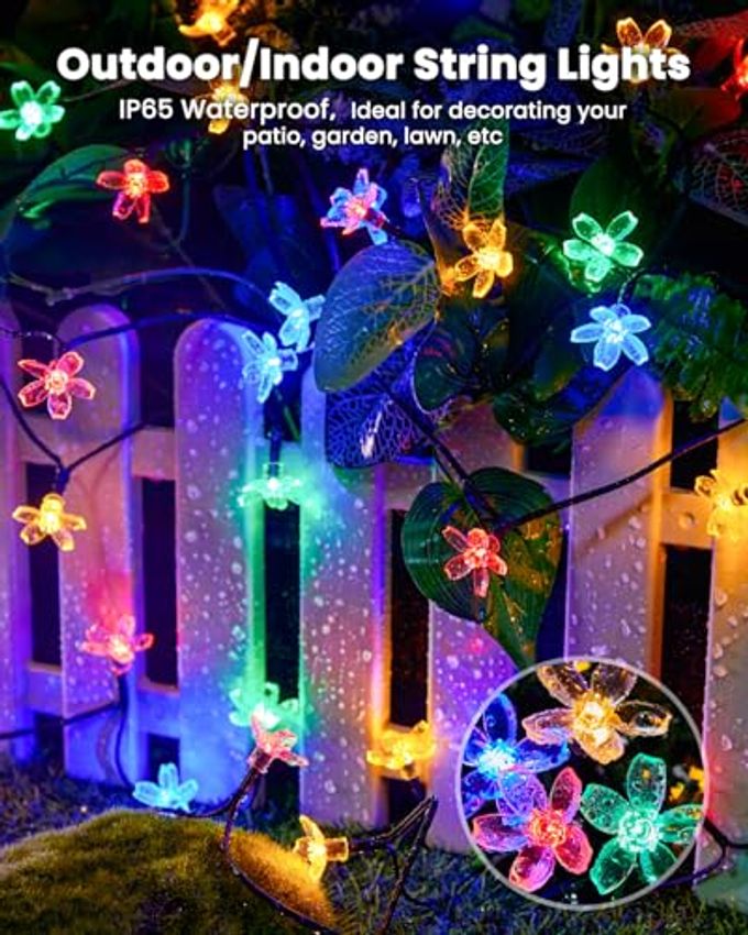 Brightown 60 LED Flower Solar String Lights Outdoor Waterproof Fairy Lights for Garden Yard Fence Patio Christmas Tree Wedding Party Decor, Multicolor - Image 2