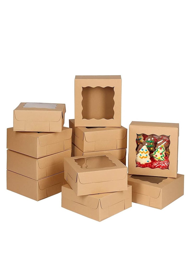 سيوسي Cake Box,Brown Cookie Boxes with PVC Window Paper Bakery Boxes Pastry Boxes Cupcake Boxes, for Pies, Donuts, Cookies and Muffins, Small Natural Craft Paper Box (20 Pcs, 4 x 4 x 2.5 Inches) - Image 1