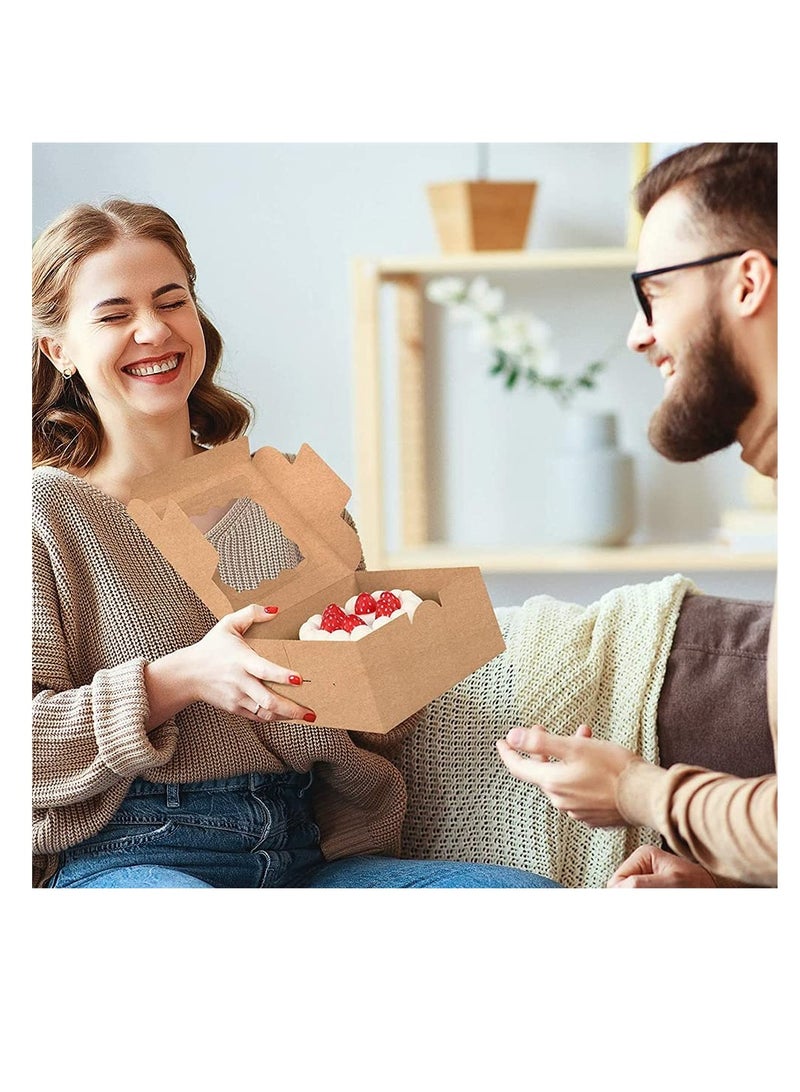 سيوسي Cake Box,Brown Cookie Boxes with PVC Window Paper Bakery Boxes Pastry Boxes Cupcake Boxes, for Pies, Donuts, Cookies and Muffins, Small Natural Craft Paper Box (20 Pcs, 4 x 4 x 2.5 Inches) - Image 5