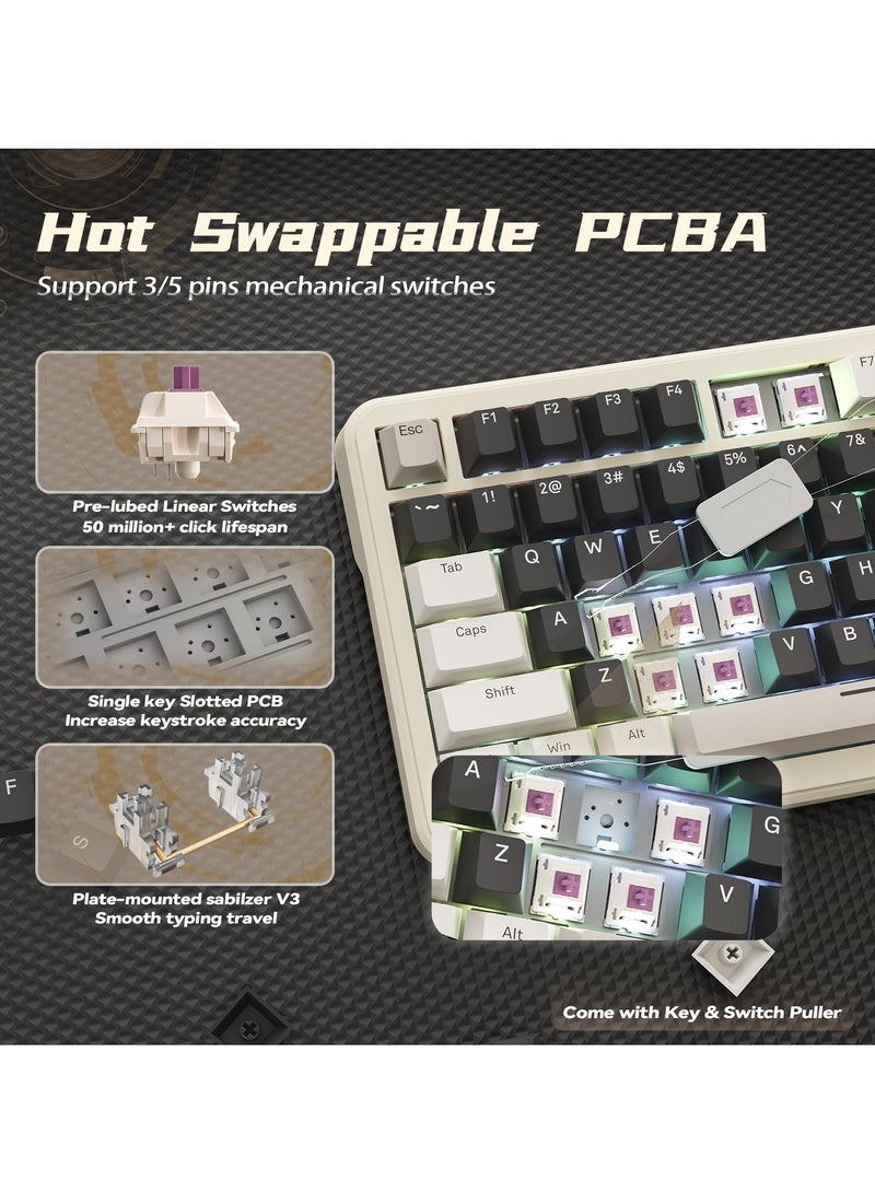 هجوم القرش لوحة مفاتيح ألعاب ميكانيكية X85Pro ثلاثية الوضع RGB بلوتوث لاسلكية تخصيص توصيل ساخن مع شاشة عرض للمكتب - Image 5