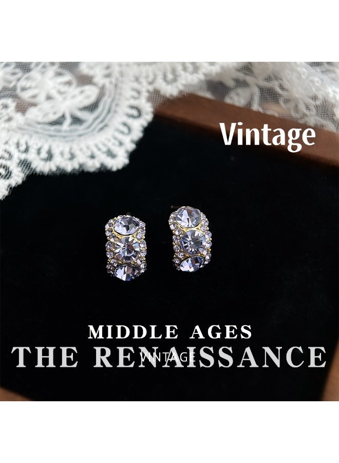 Vintage Purple Full-Diamond Mid-Temperature Style Earrings | Dubai Luxury French Retro Earrings - Image 1