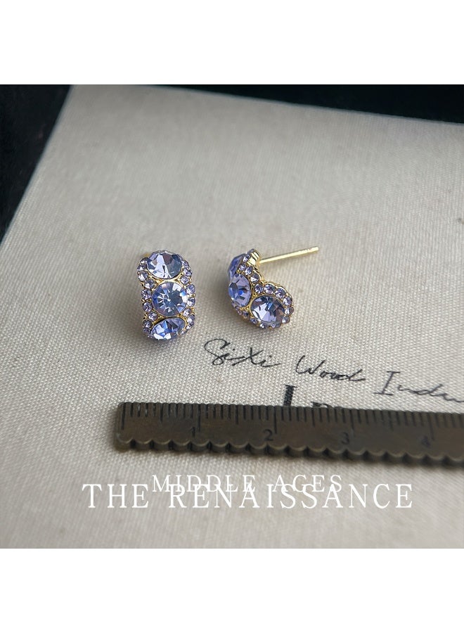 Vintage Purple Full-Diamond Mid-Temperature Style Earrings | Dubai Luxury French Retro Earrings - Image 4