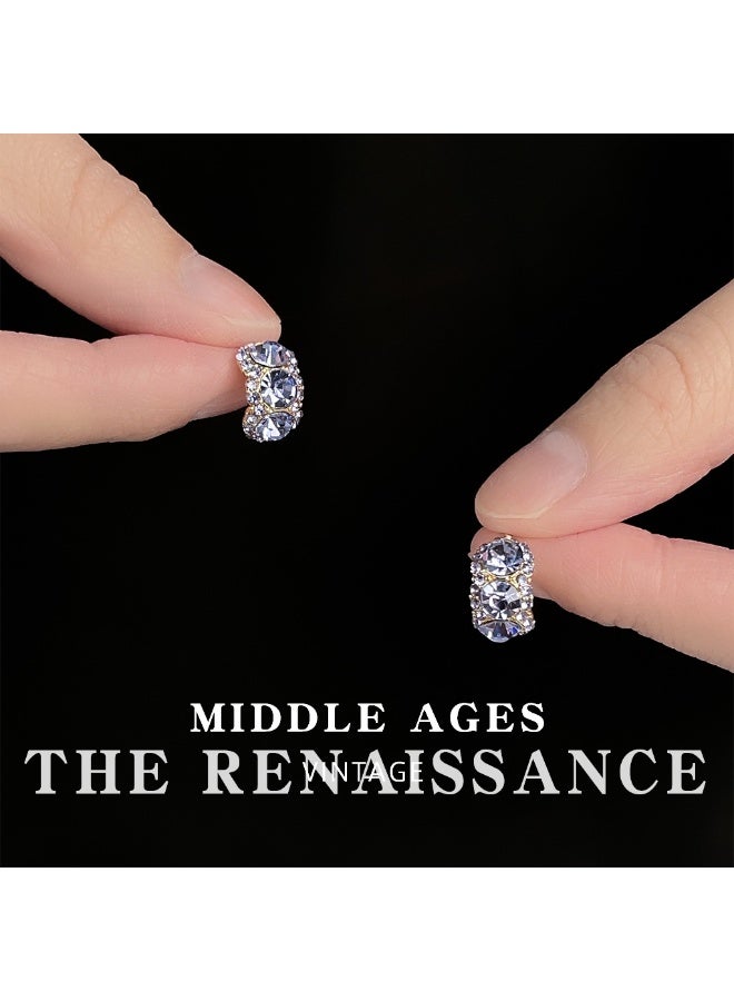 Vintage Purple Full-Diamond Mid-Temperature Style Earrings | Dubai Luxury French Retro Earrings - Image 3