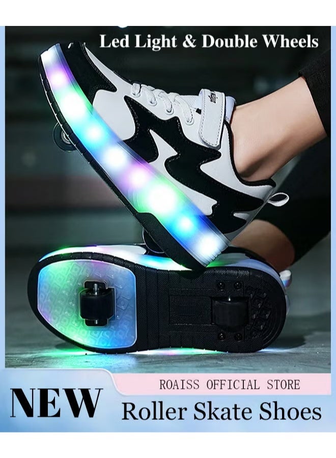 Kids Unisex Double Wheel Roller Skates LED Light Multimode Adjustable Rechargeable Low Top Velcro Sneakers for Children Boys and Girls Teenagers Outdoors Luminous Shoes with Detachable Roll Wheels - Image 1