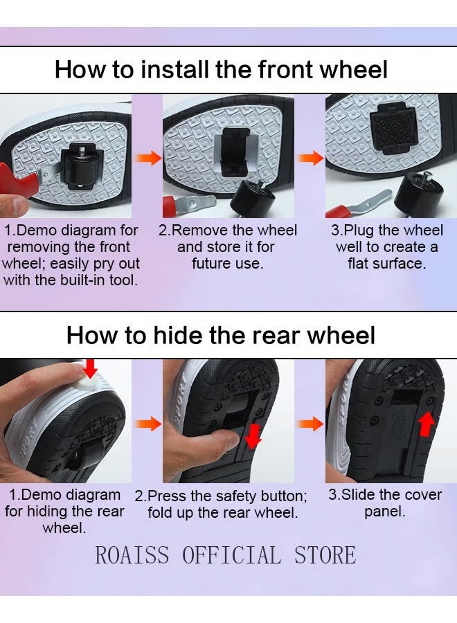 Kids Unisex Double Wheel Roller Skates LED Light Multimode Adjustable Rechargeable Low Top Velcro Sneakers for Children Boys and Girls Teenagers Outdoors Luminous Shoes with Detachable Roll Wheels - Image 5