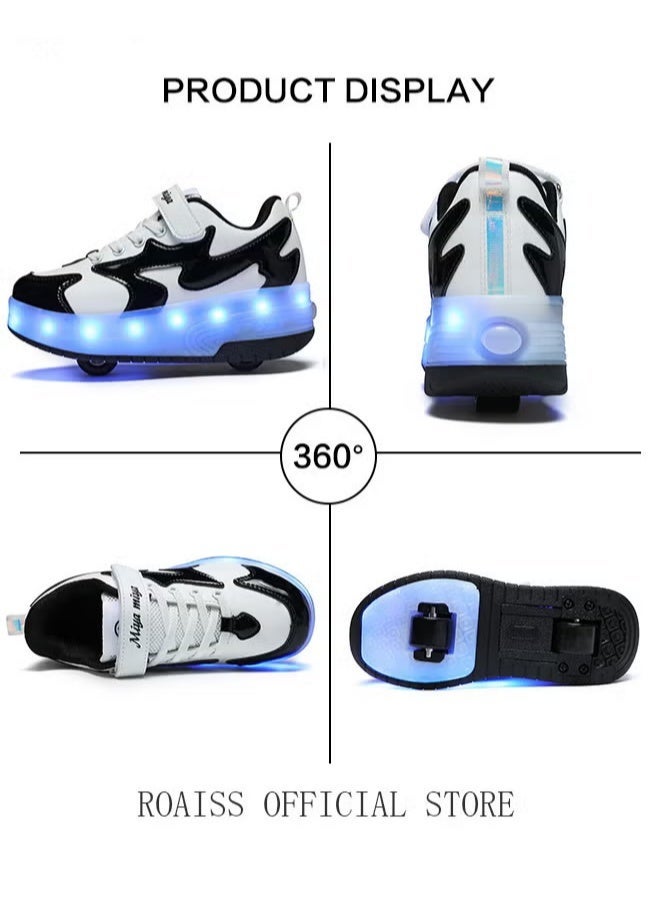 Kids Unisex Double Wheel Roller Skates LED Light Multimode Adjustable Rechargeable Low Top Velcro Sneakers for Children Boys and Girls Teenagers Outdoors Luminous Shoes with Detachable Roll Wheels - Image 4