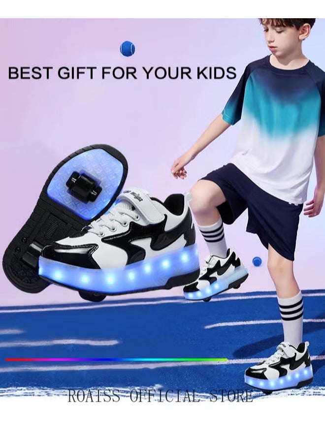 Kids Unisex Double Wheel Roller Skates LED Light Multimode Adjustable Rechargeable Low Top Velcro Sneakers for Children Boys and Girls Teenagers Outdoors Luminous Shoes with Detachable Roll Wheels - Image 2