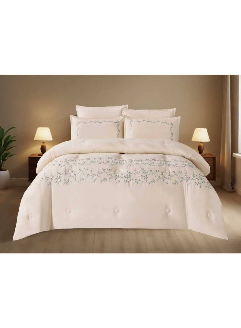 King Size Duvet Set, 6 Piece, Embroidered Design, Duvet 220x240 cm, Fitted Sheet 200x200 cm, Pillow Covers 50x75 cm