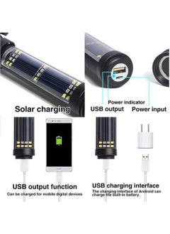 Glozzeria Glozzeria Multi Function Flash LightUSB Rechargeable Solar Powered Flashlight with Glass BreakerSeatbelt CutterPhone Charger Car LED Tactical Flashlight for Emergencies Rechargeable  - Image 3