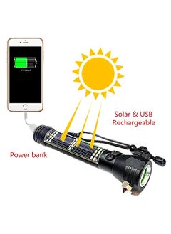 Glozzeria Glozzeria Multi Function Flash LightUSB Rechargeable Solar Powered Flashlight with Glass BreakerSeatbelt CutterPhone Charger Car LED Tactical Flashlight for Emergencies Rechargeable  - Image 2