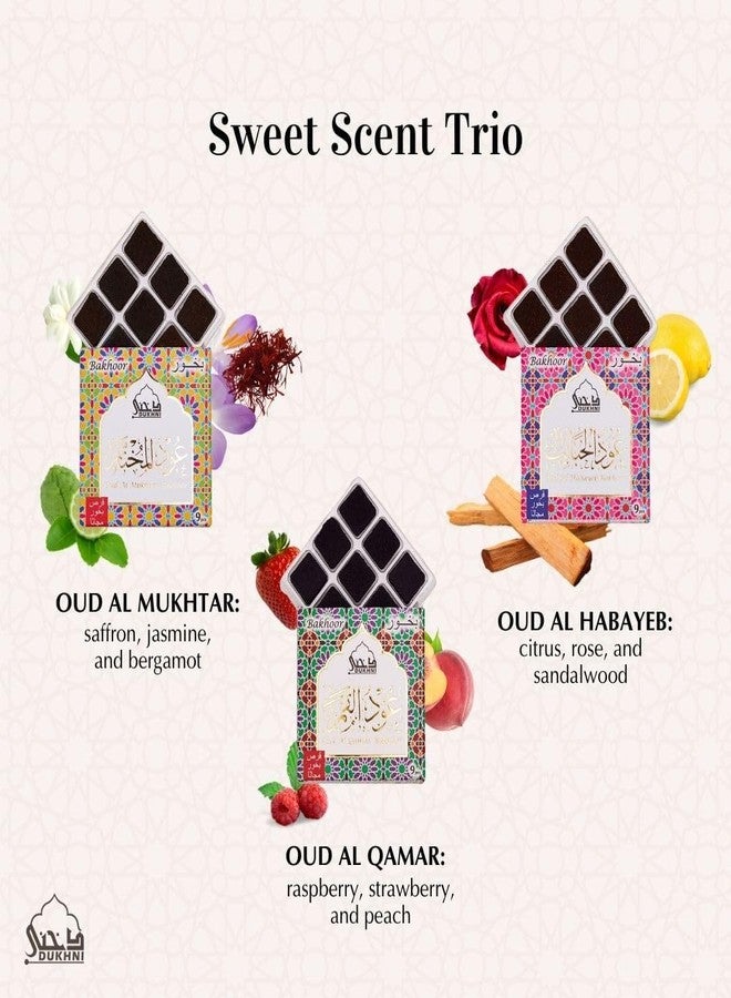 DUKHNI Oud Al Mukhtar, Qamar, Habayeb Bakhoor by Dukhni - (3 Trays x 9 piece Each) & Taj Exotic Burner | Perfect for Prayer & Meditation. Great Gift for Ramadan & Eid - Image 5