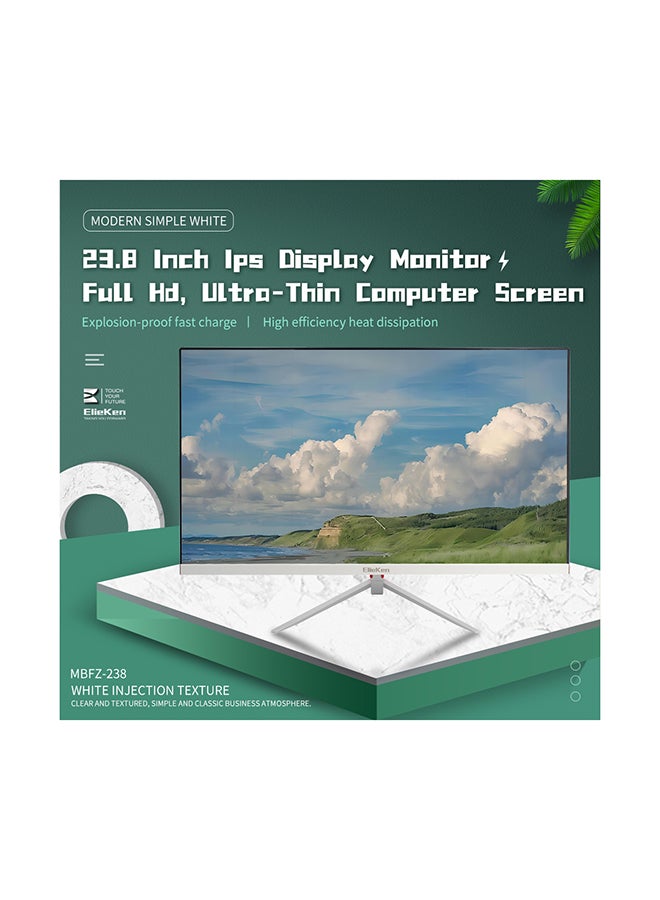 ElieKen 23.8 Inch Ips Display Monitor,Ultra Thin Computer Screen Flat Panel With Vga And Hdmi Port White - Image 1
