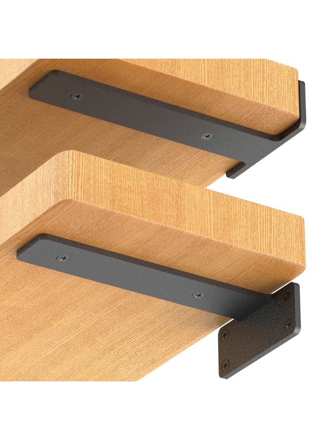 Starunder 6 Pack Floating Shelf Brackets, 6 Inch Heavy Duty Industrial Shelf Bracket, Black Metal L Brackets for Shelves Support DIY(1/5 Inch Thicked) - Image 1