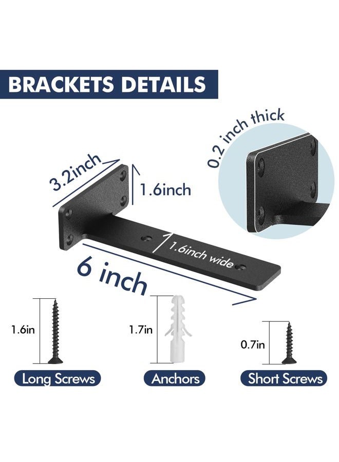 Starunder 6 Pack Floating Shelf Brackets, 6 Inch Heavy Duty Industrial Shelf Bracket, Black Metal L Brackets for Shelves Support DIY(1/5 Inch Thicked) - Image 5