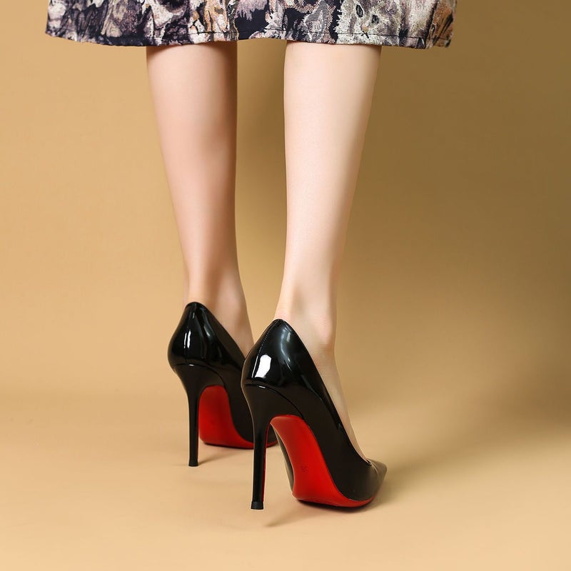 2023 New Non-Slip Stiletto Heels With Red Bottom Pointed French Shiny All-Match Single-Layer Shoes - Image 1