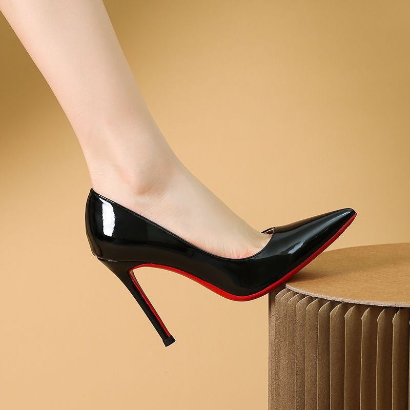 2023 New Non-Slip Stiletto Heels With Red Bottom Pointed French Shiny All-Match Single-Layer Shoes - Image 4