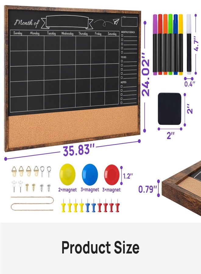 JEFURE Magnetic Chalkboard Calendar, 24x36 Inches Dry Erase Bulletin Board for Wall, Combination Blackboard for Office, School and Home - Image 2