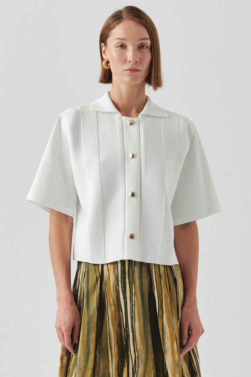 EXQUISE Short-Sleeved Knitted Poplin Regular Shirt