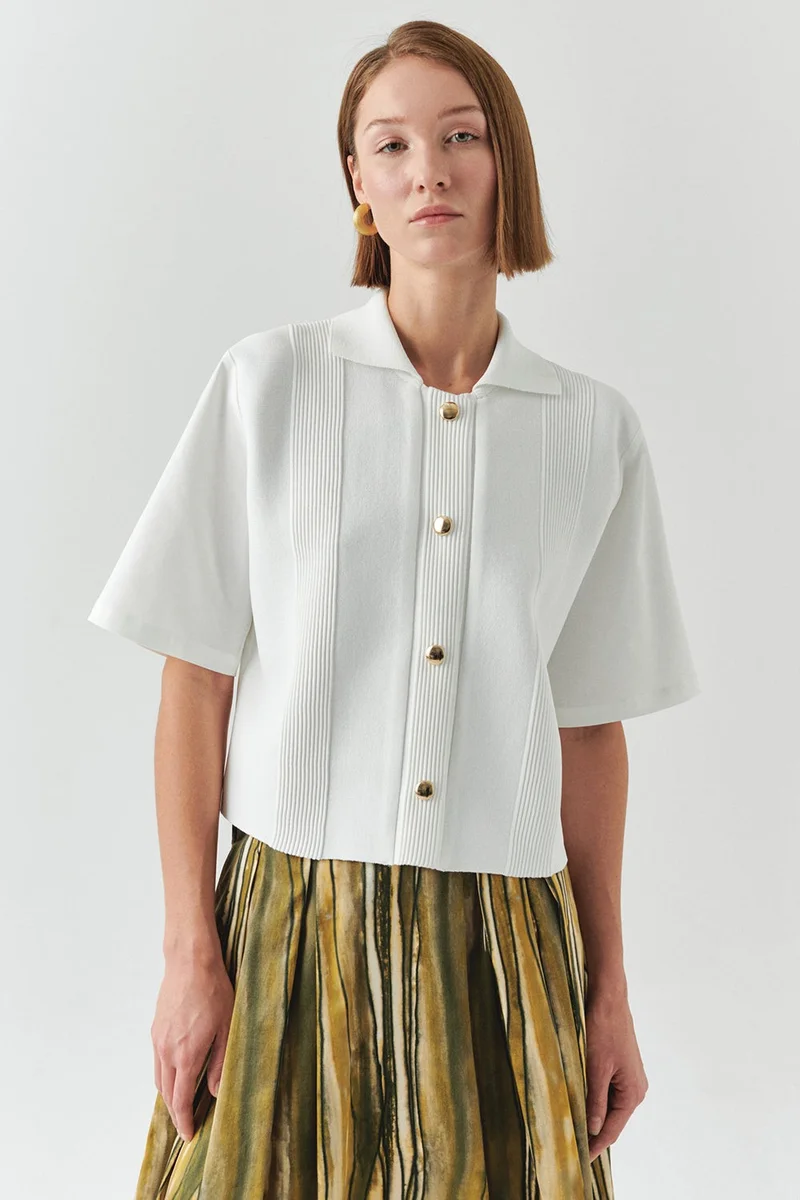 EXQUISE Short-Sleeved Knitted Poplin Regular Shirt