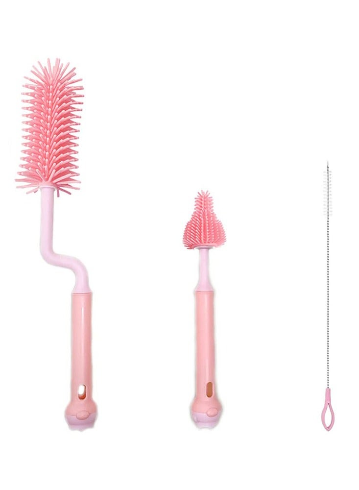 3-Piece Silicone Baby Bottle Cleaning Brush Set with Nipple and Straw Cleaner for Safe Easy Use for 9-12 Months Babies - Image 1