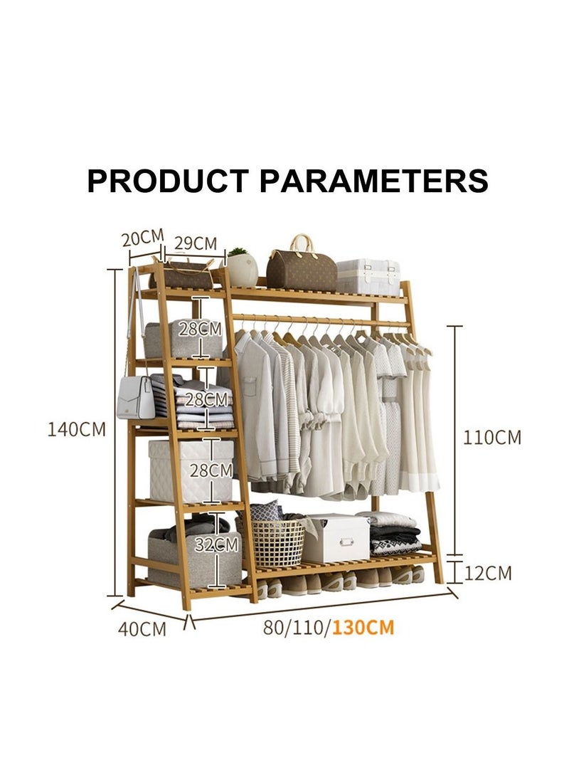 COOLBABY Bamboo Wood Garment Rack Clothing Rack Multifunctional Bedroom Hanging Rack Clothing Organizer for Coat Jacket Trouser Shoe Coat Plant 110CM Brown
