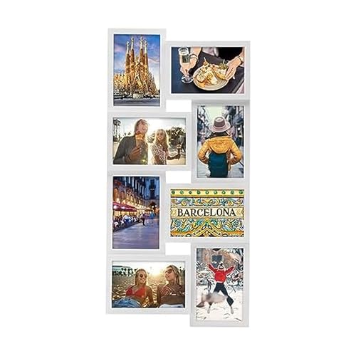 MELANNCO 24 x 12 Inch 8 Opening Photo Collage Frame, Displays Four 4x6 and Four 6x4 Inch Photos, White - Image 1