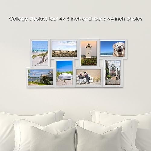 MELANNCO 24 x 12 Inch 8 Opening Photo Collage Frame, Displays Four 4x6 and Four 6x4 Inch Photos, White - Image 4