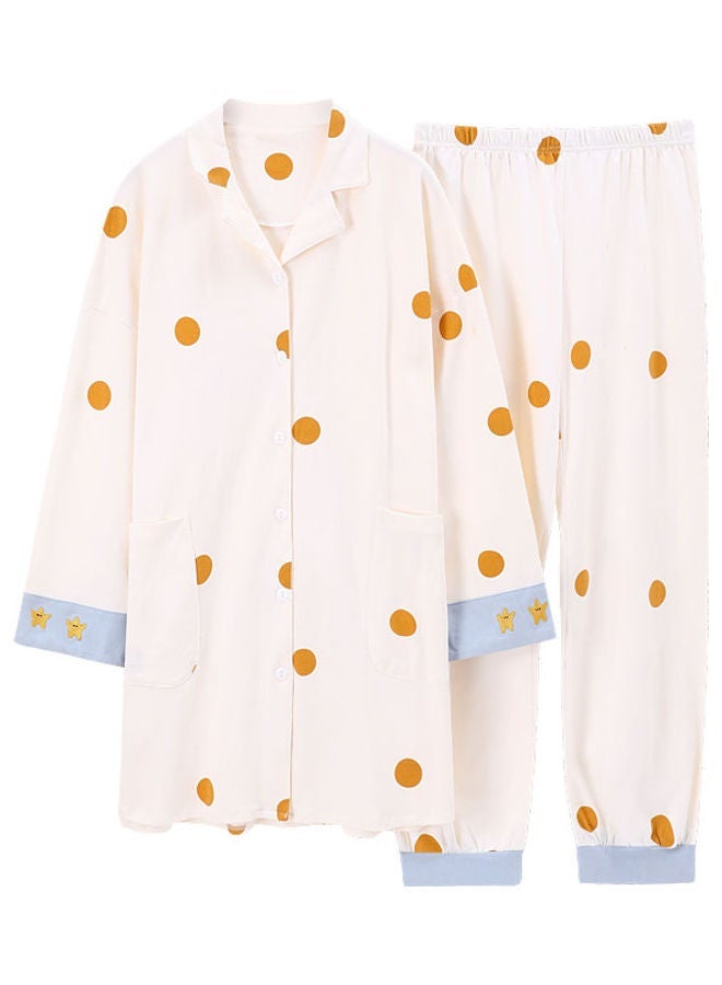 NIBEMINENT 2-Piece Polka Dot Printed Pyjama Set White/Blue/Yellow - Image 1