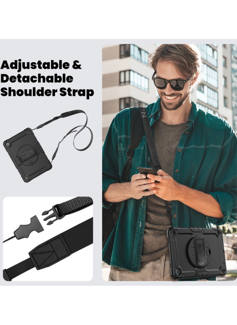 Generic - For Samsung Galaxy Tab A9 Plus Case,Shockproof Samsung Tab A9 Plus Cover with Rotating Hand Strap Stand for Samsung Galaxy Tab A9 Plus,Black - Image 1