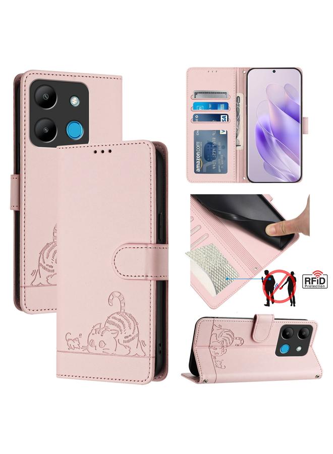 S-TOP Case For Infinix Smart 7 X6515 Cat Rat Embossed Pattern RFID Leather Phone Case with Lanyard - Image 1