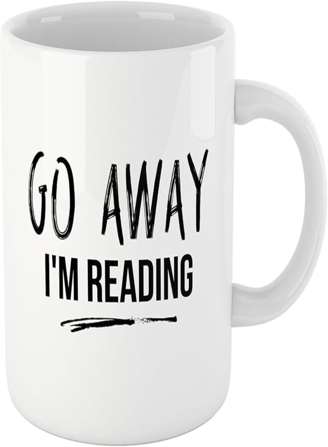 FOLIO Book Lovers Reading Mug, BW Quote-GO AWAY, I'M READING! - Bookworm Gifts, Funny Bookish Coffee Mug, Reader Gift, Teacher Gift!