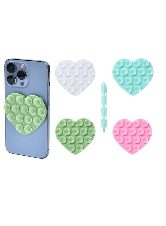 4PCS Heart-Shaped Silicone Suction Cup Phone Holders | Anti-Slip & Self-Adhesive Multipurpose Phone Mounts for Home & Car - Image 1