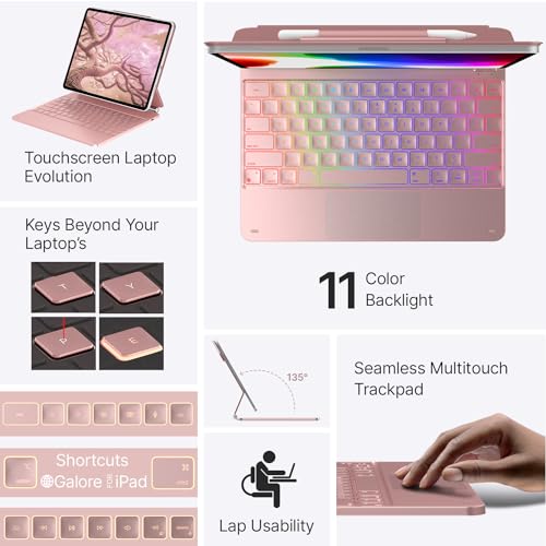 typecase Edge Keyboard Case for iPad Air 13-inch(M3/M2, 2025/2024) & iPad Pro 12.9-inch(6th/5th/4th/3rd Gen), Magic Keyboard with 11-Color Backlight, Multi-Touch Trackpad, Pencil Holder, Rose Gold - Image 3