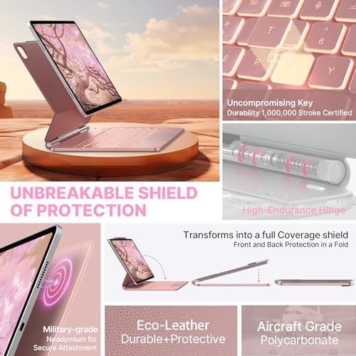 typecase Edge Keyboard Case for iPad Air 13-inch(M3/M2, 2025/2024) & iPad Pro 12.9-inch(6th/5th/4th/3rd Gen), Magic Keyboard with 11-Color Backlight, Multi-Touch Trackpad, Pencil Holder, Rose Gold - Image 4