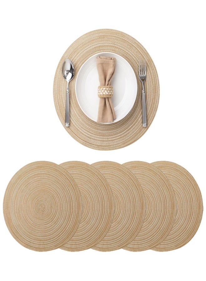 HOOTO Round Placemats Set of 6 Woven Placemats Washable Braided Table Mats for Dining Table Heat Resistant Non-Slip Circle Place Mats - Image 1