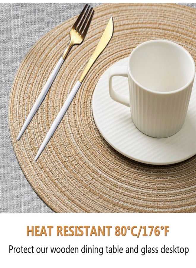HOOTO Round Placemats Set of 6 Woven Placemats Washable Braided Table Mats for Dining Table Heat Resistant Non-Slip Circle Place Mats - Image 4