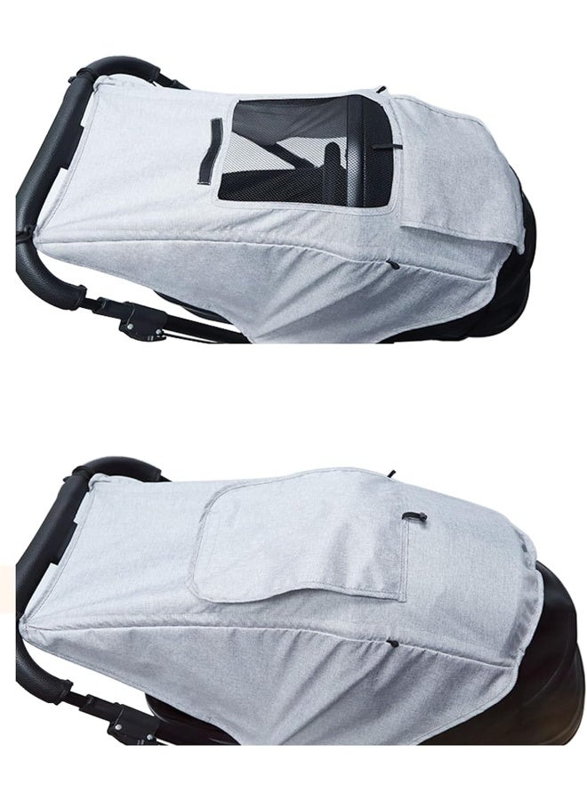 LLUFO Stroller Sun Shade Universal Baby Stroller Cover for Sun Blackout Cover (0-6m) Sunshade Visor Wind Cover Blocks Sun's Rays - Gray - Image 2