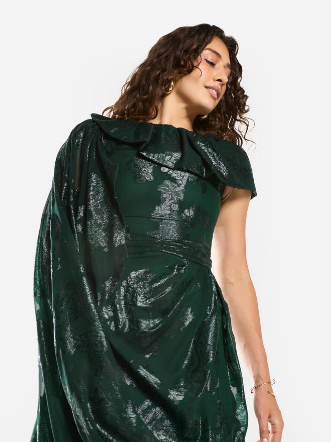 House of Moda Draped Off-Shoulder Sculpt Gown Maxi Dress - Image 5