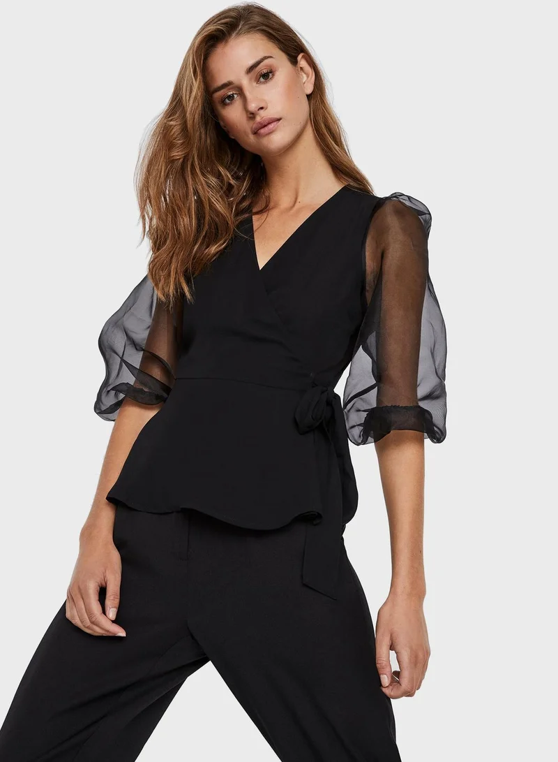VERO MODA Mesh Sleeve Wrap Top