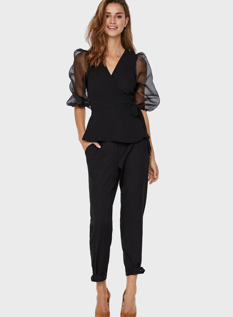 VERO MODA Mesh Sleeve Wrap Top